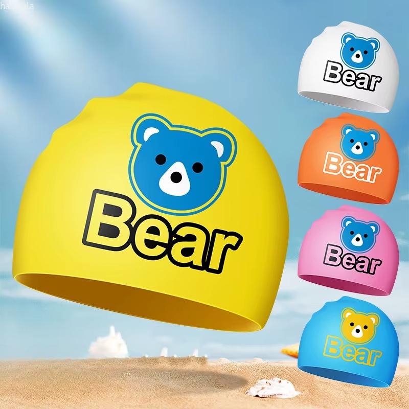 Детские шапочки для плавания Мультяшная шапочка для плавания для мальчиков и девочек Взрослые шапочки для плавания с принтом медведя для женщин Шапочка для плавания Аксессуары для плавания