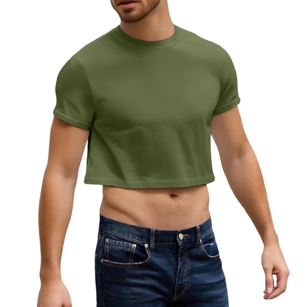 Men's Half Cut Casual Beach Round Neck Short Sleeved Top