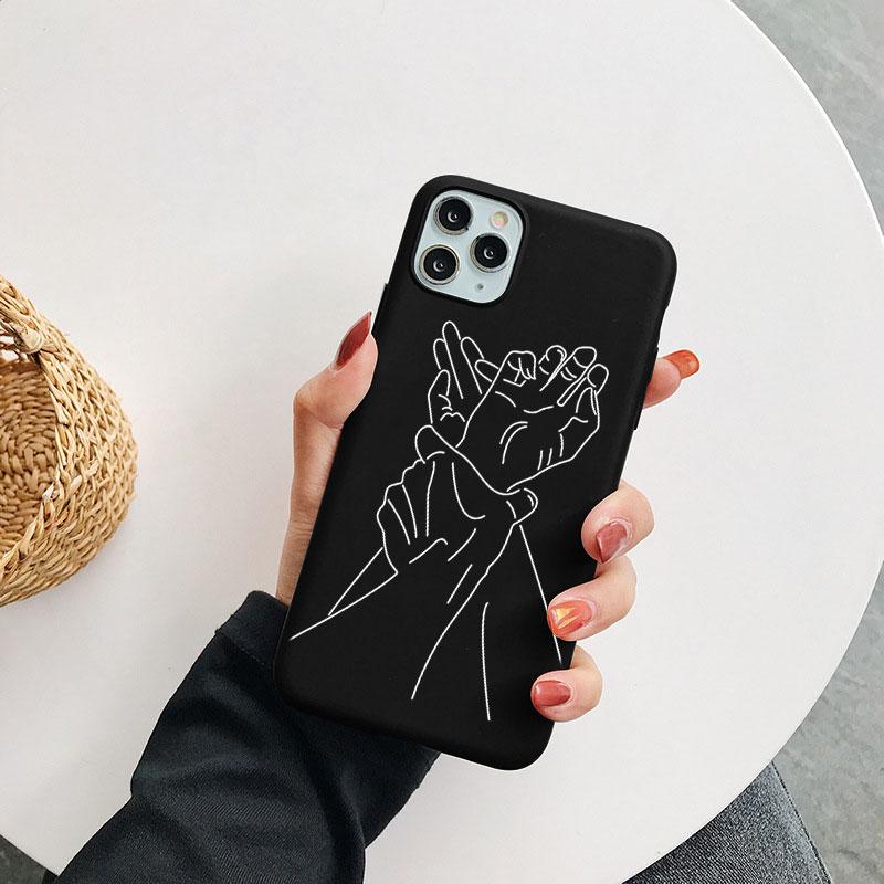 Чехол для телефона с абстрактным простым рисунком для пары для iPhone 11 12 13 Pro XS MAX Mini 8 7 6 6S Plus X 5S SE 2020 XR, черный матовый чехол