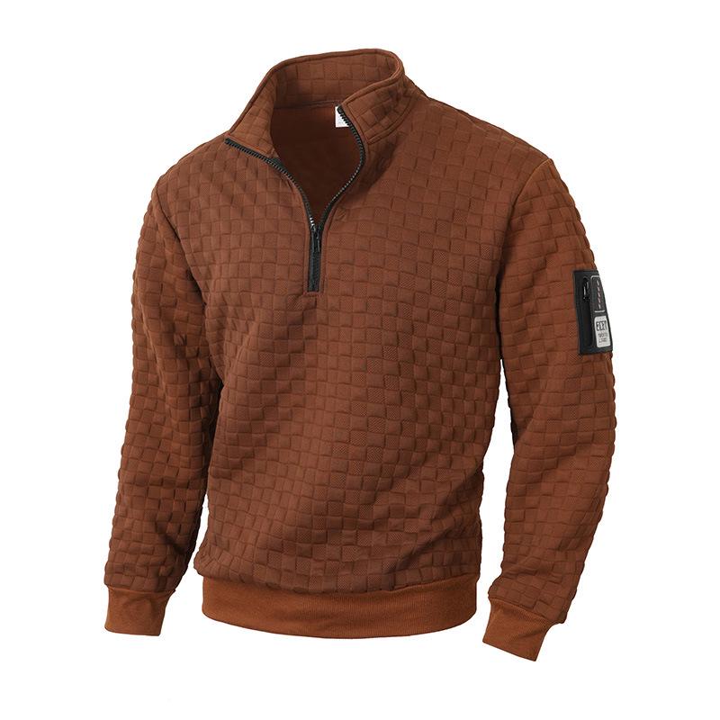 Мужская тактическая флисовая толстовка на молнии в клетку с воротником-стойкой