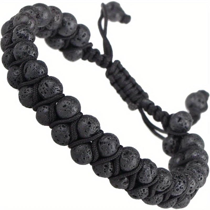 Woven natural stone double-layer bracelet, hand-woven adjustable bracelet, men's yellow tiger eye double-row bracelet.