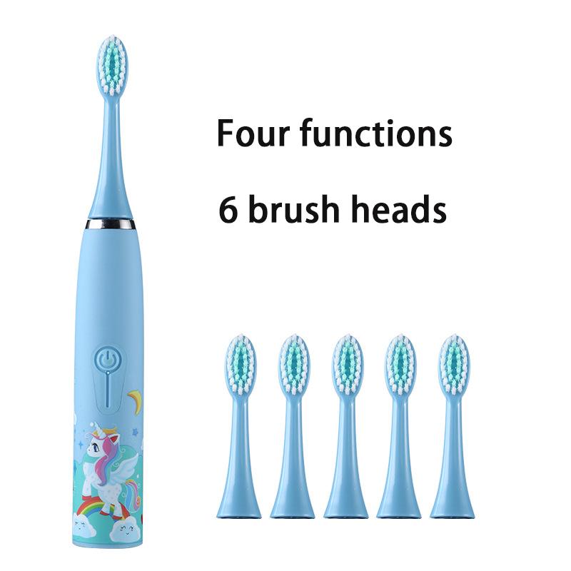 Детская электрическая зубная щетка для детей от 3 до 12 лет, уход за зубами, бактерии полости рта, 6 сменных насадок, зарядка через USB