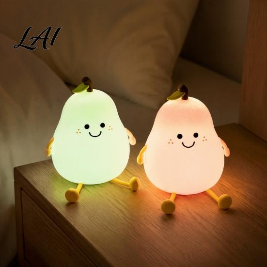 Portable LED Light for Bedroom Pear Silicone Night Light Touch Rechargeable Tapping Bedside Lamp USB Charging Cute Warm Atmosphere Nursery
