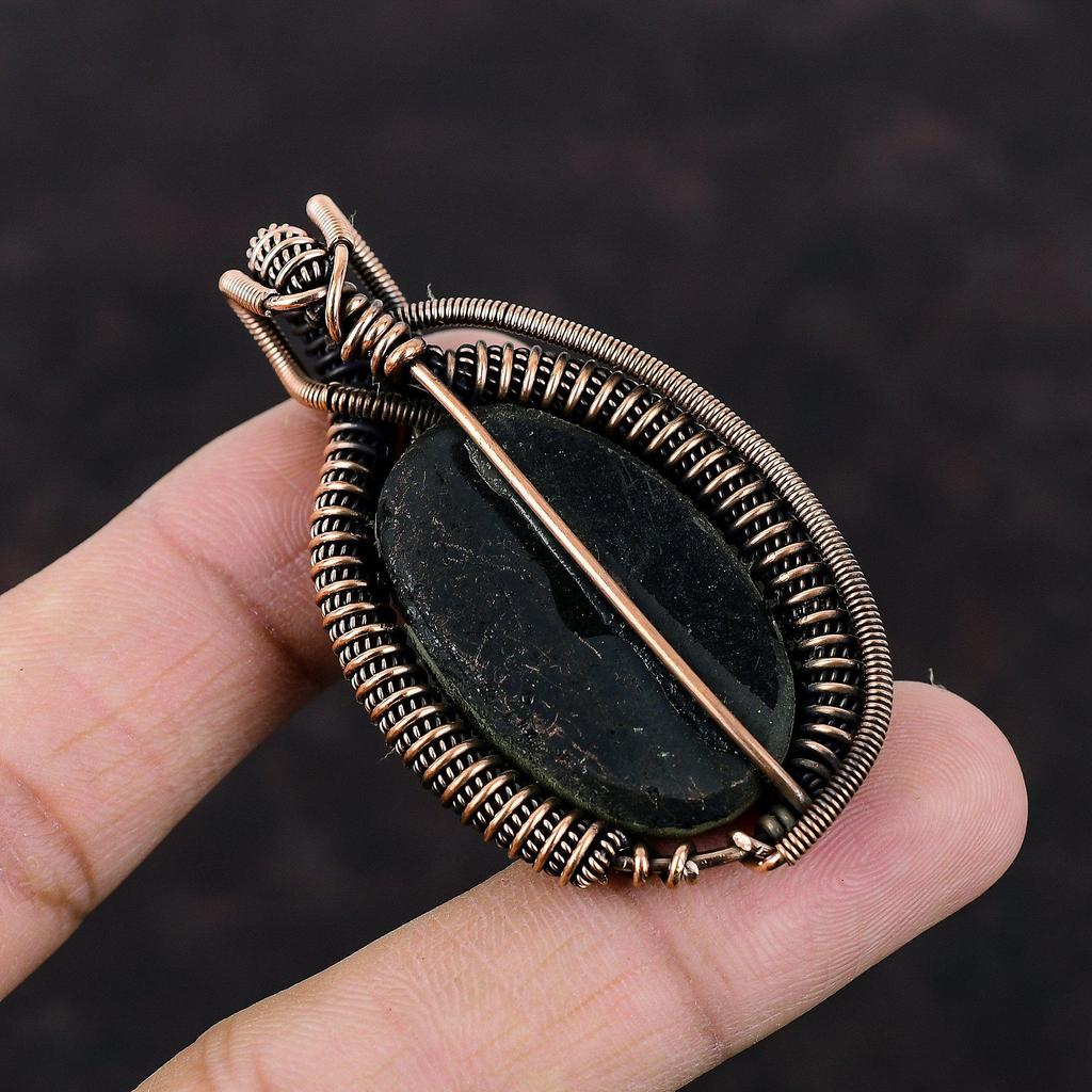 Черный турмалин грубый кулон медная проволока обернутая подвеска красивые медные украшения ручной работы проволочная обертка ювелирные изделия подарок для него драгоценный камень кулон