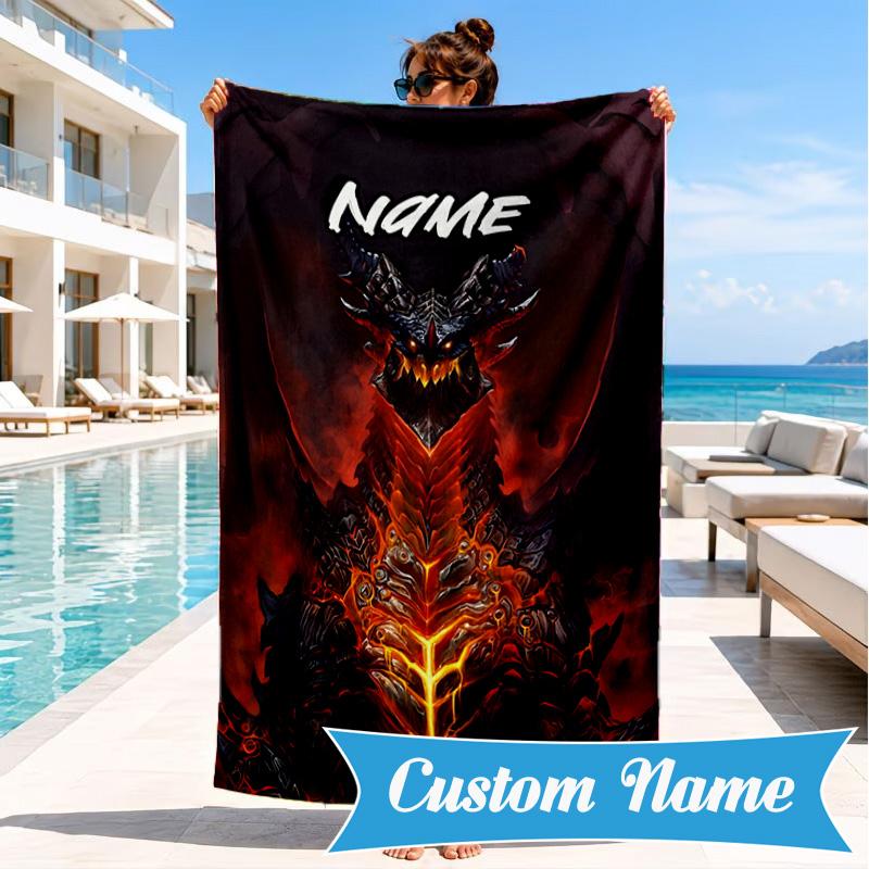 Custom Name Dark Kingdom's Rise Warcraft Beach Towel Microfiber Beach Towel, Lightweight and Quick-Dry, for Summer Travel, Swimming Pool Gift