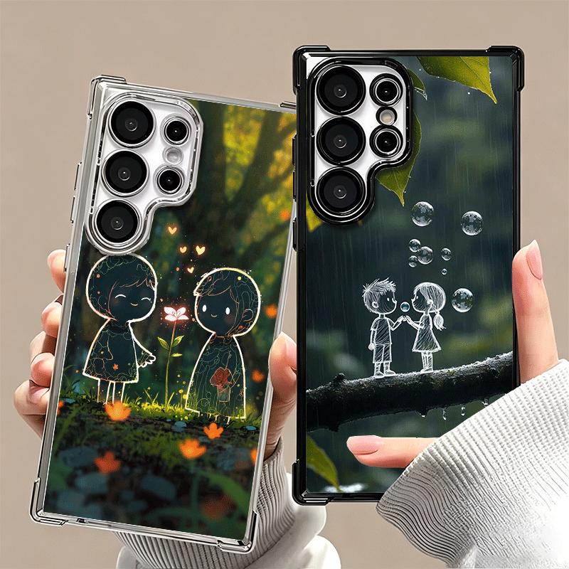 Nature Cute Child Painting Style Plating Phone Case For Samsung Galaxy S24 S25 FE S26 Edge S23 Ultra S22 S21 Plus S20 Anti-Fall