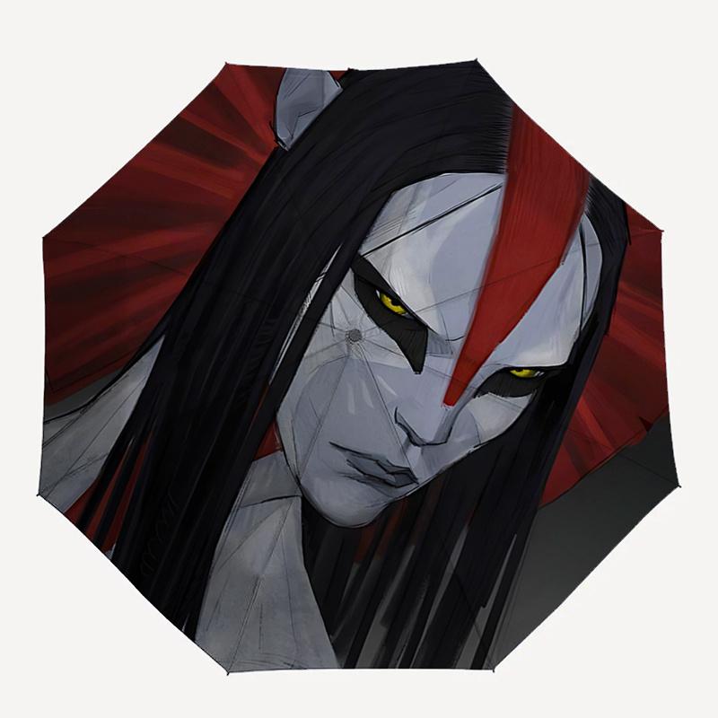 Automatically Open/Closed Umbrella with Avatar Pattern Portable 3 Fold Design, 8 Bone Frame Outdoor Umbrella for Fans, Travelers, Daily Use,