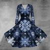 Women's Casual Fashion Christmas Printed Long Sleeve V-Neck Sexy Pocket Dresses