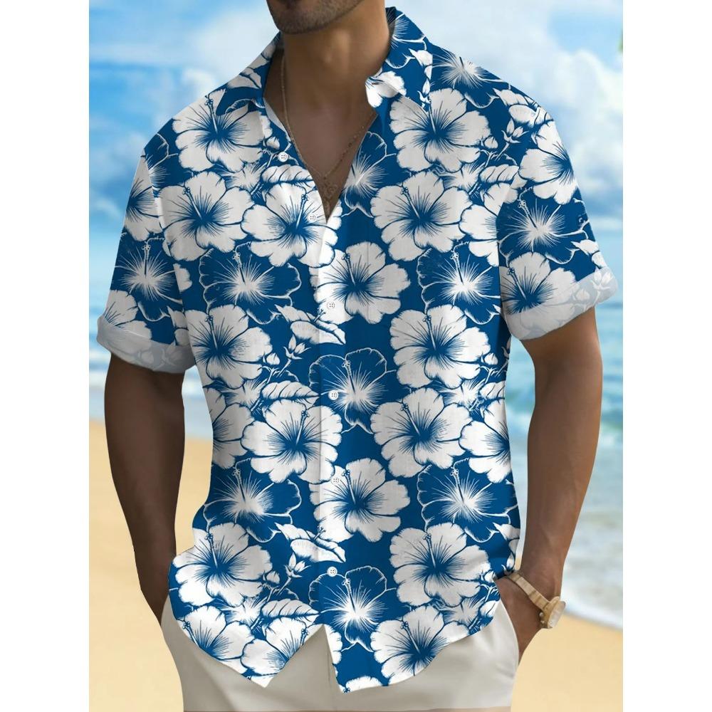 Beach Flower Men's Shirt 3d Print Hawaiian Short Sleeve Shirts For Men Summer Casual Shirt Loose Oversized Short Sleeve Tops
