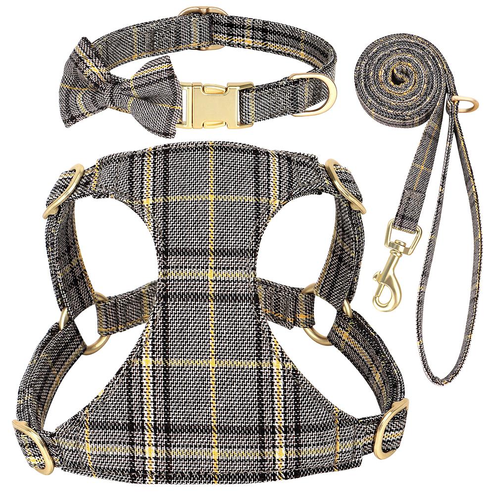 Nylon Dog Collar Harness Leash Set Adjustable Puppy Dogs Harnesses Vest Cute Bowknot Pet Collars With Lead for Small Medium Dogs