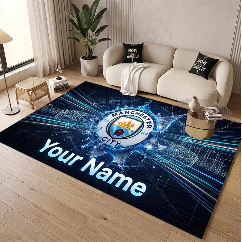 Personalized Crystal Velvet Carpet Manchester City Pattern Non Slip Floor Rug