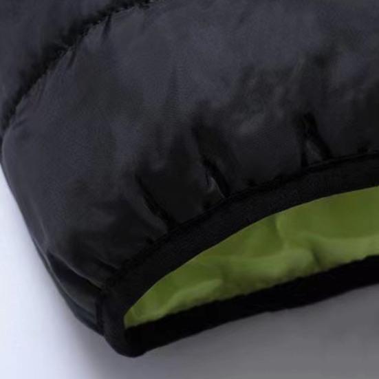 Men Winter Contrast Color Padded Jacket Hooded Drawstring Long Sleeve Pockets Zipper Placket Slim Thickened Warm Coat