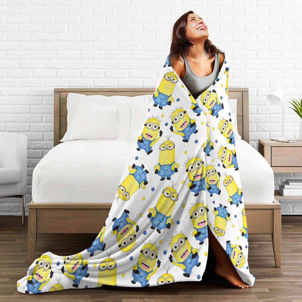 M-Minions Cartoon Christmas Flannel Blanket Warm Throw Blanket for Outdoor Travel Comfortable Bedspread Sofa Bed Cover