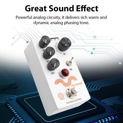 MOSKYAUDIO Mini Guitar Phaser Pedal with Rate, Depth, and Level Controls, True Bypass Tone Toggle Switch, Metal Shell, DC 9V, 6.35mm Input/Output Inte