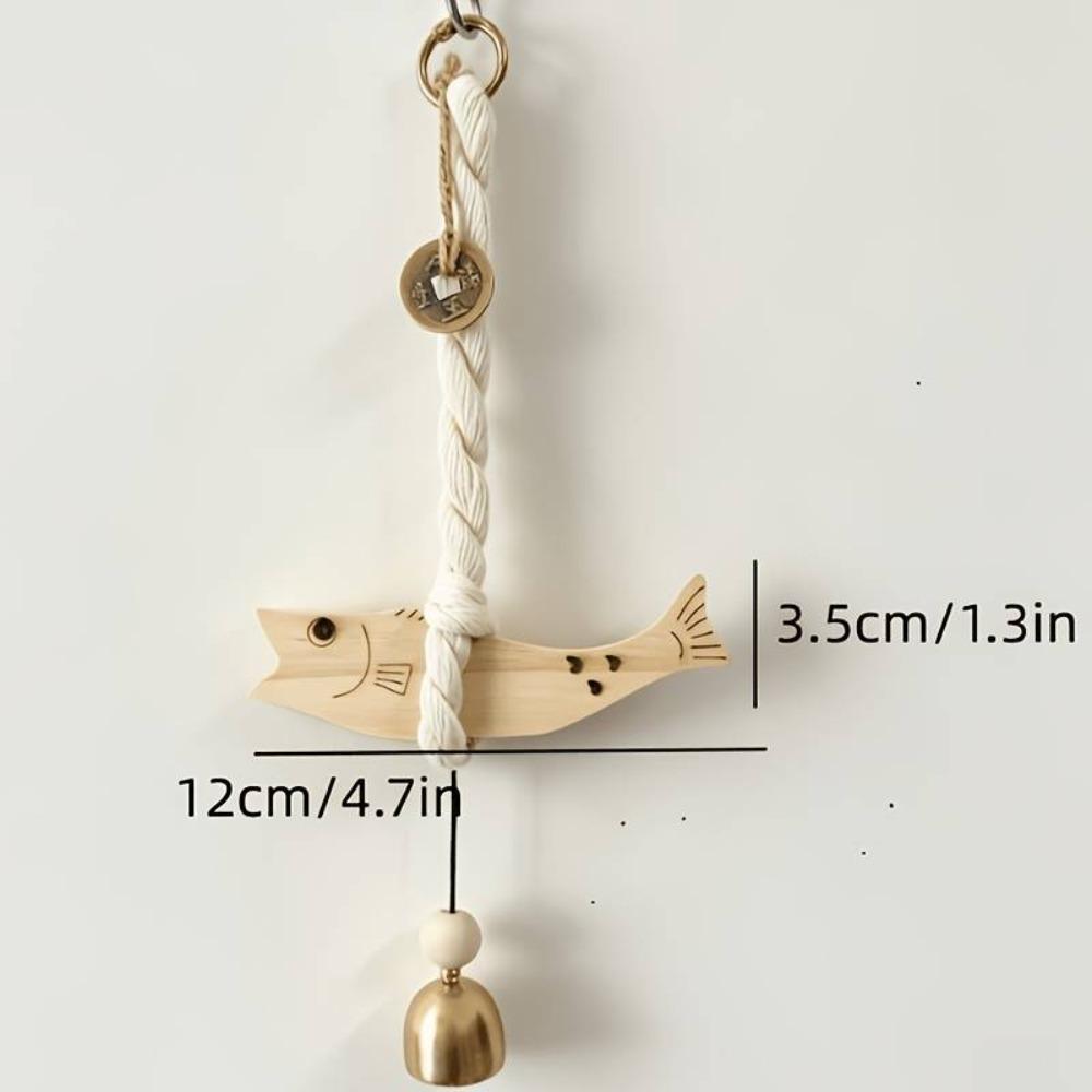 Rustic Wooden Fish Lucky Charm with Bell Fish Wall Hanging Decor Wood Fish Sculpture Entryway