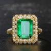 WOSIKATE Винтажное Кольцо с Изумрудным Камнем для Женщин Медь С Позолотой 18K Помолвочное Кольцо Модные Украшения