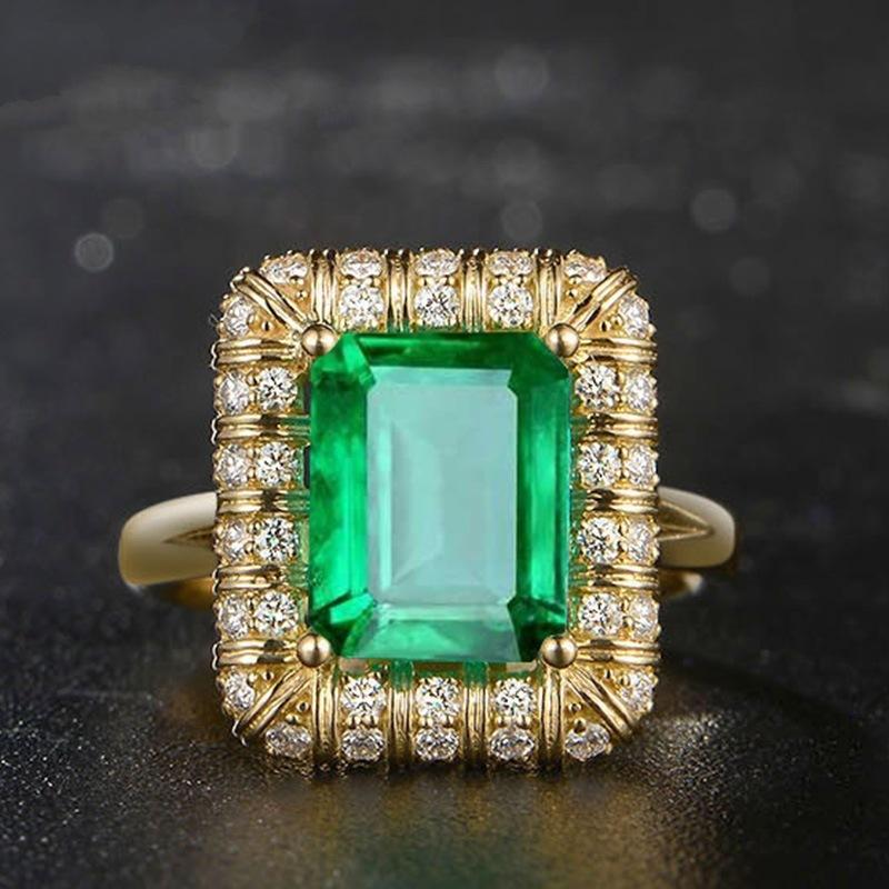 WOSIKATE Винтажное Кольцо с Изумрудным Камнем для Женщин Медь С Позолотой 18K Помолвочное Кольцо Модные Украшения