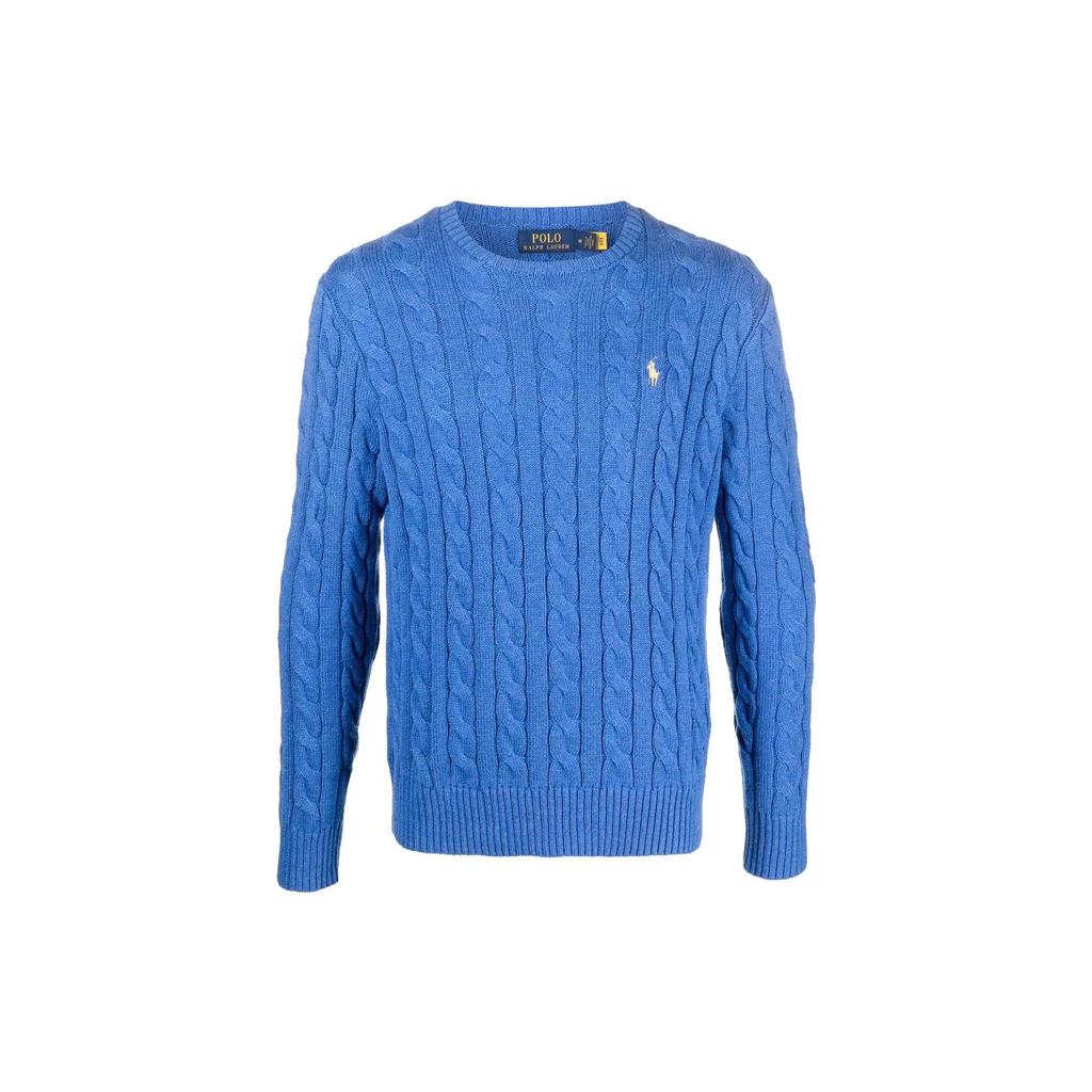 Polo Ralph Lauren FW22 Solid Color Small Pony Embroidered Cable Knit Crew Neck Long Sleeve Sweater Men Sweater Blue 710775885-037