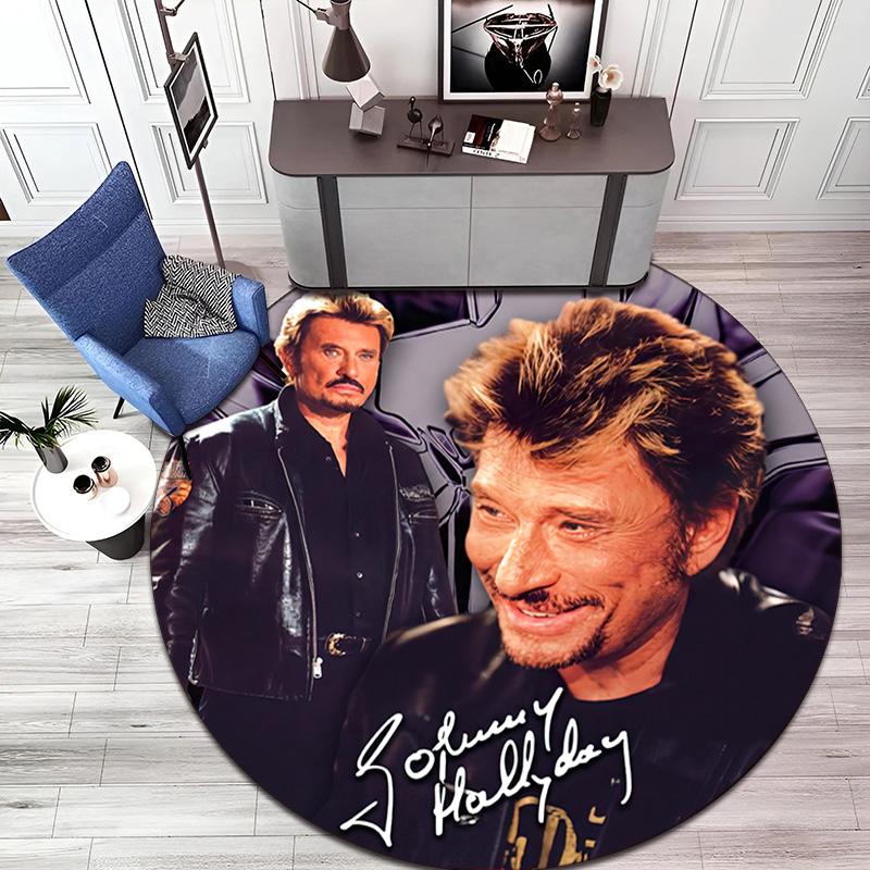 French legendary rock singer and actor Johnny Hallyday Round Carpet Soft Home Decoration Corridor Table and Chair Anti slip Outdoor Floor Mat rug H21