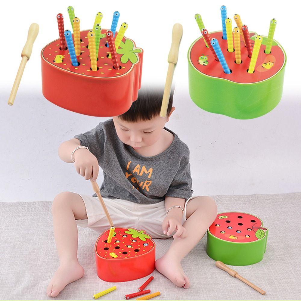 Wooden Magnetic Interactive Toys Strawberry Apple Shaped Preschool Learning Toys For Toddlers