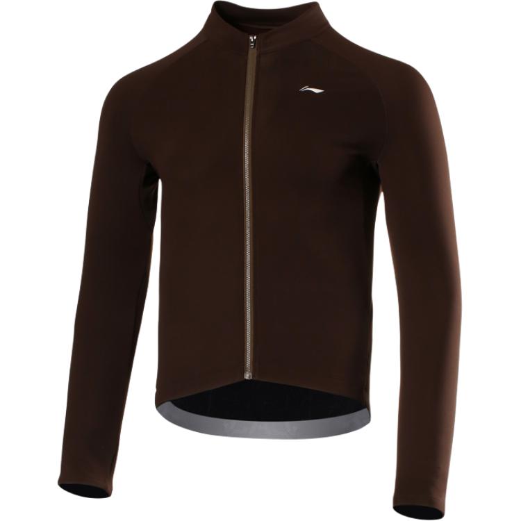 Li-Ning Comfortable Casual Simple Zipper Warm Fitted Long Sleeve Cycling Jersey Men Jersey Brown LCUY095-3