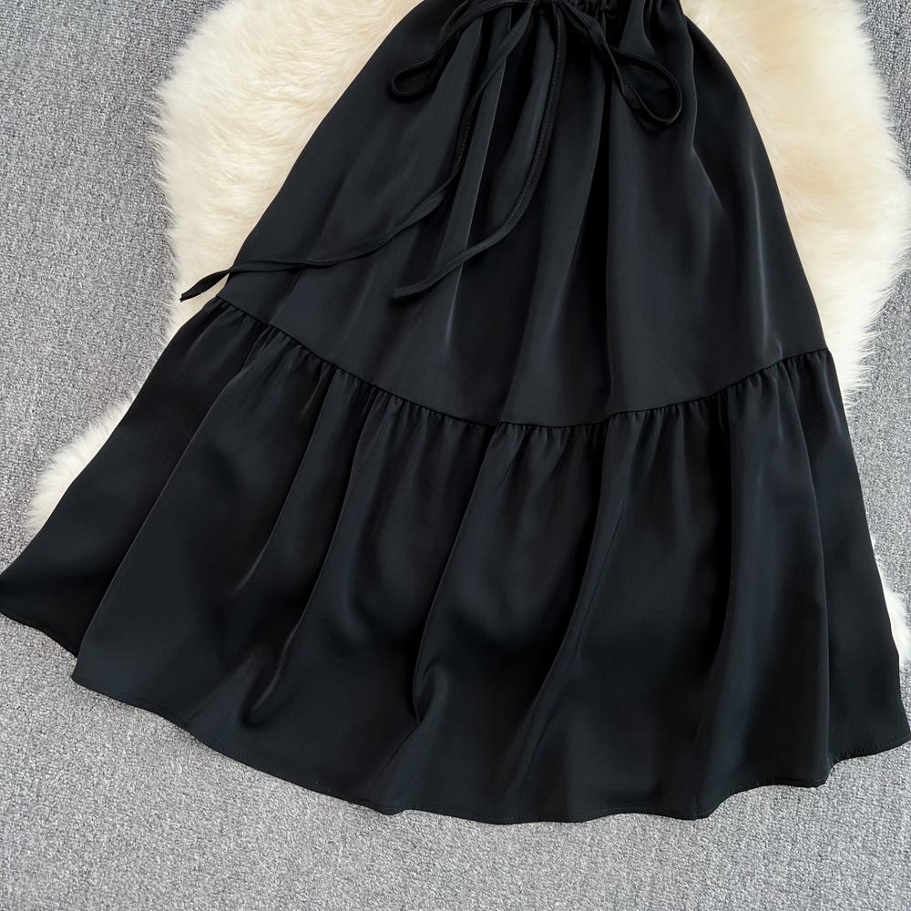 RUGOD 2022 летнее корейское платье с квадратным вырезом на талии, тонкое платье с пышными рукавами и колокольчиком, маленькое платье с галстуком