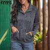 Women's Fashion Casual Solid Color Print Fall Winter Long Sleeve POLO Neck Sweaters
