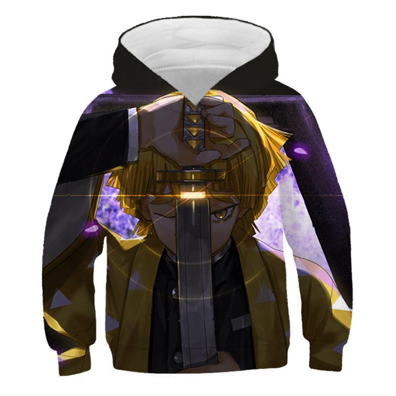 Толстовка с капюшоном «Убийца демонов» для мальчиков, детская одежда с капюшоном, детские топы с длинными рукавами, новая модная одежда из аниме-серии с героями мультфильмов