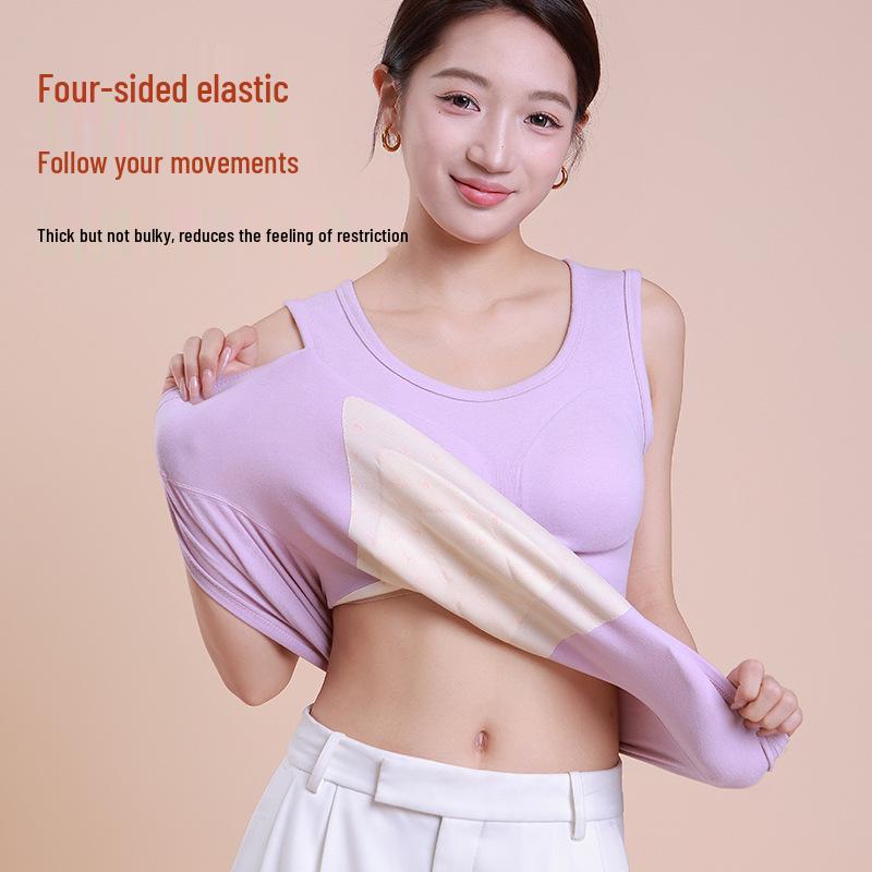 Женский теплый жилет из мериносовой шерсти со встроенными подушечками и фиксированными чашками для осени/зимы