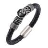 Trendy Lion Head Steel Bead Bracelets Men Black Leather Bracelet Clasp Jewelry Gift