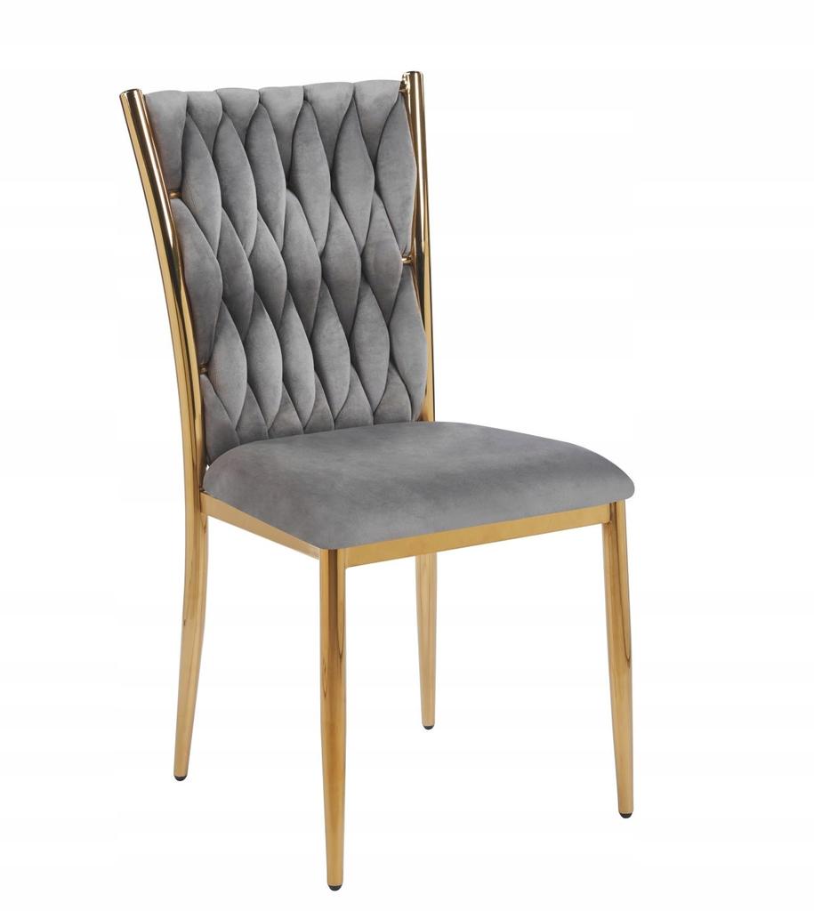 Velvet dining chair, interwoven, gray, gold frame, glamour Furnitex