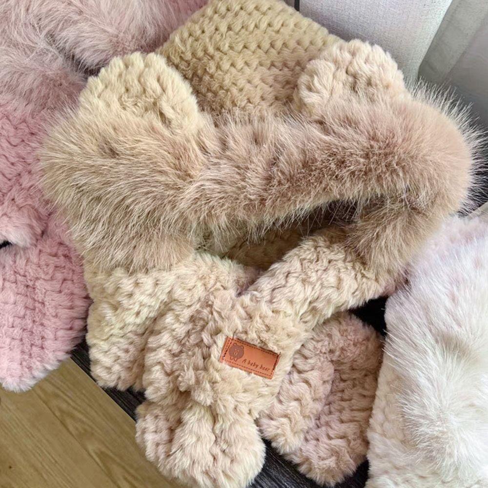 Plush Beanie Hat Scarf Thickening Neck Warmer Winter Ear Protection Cap for Women
