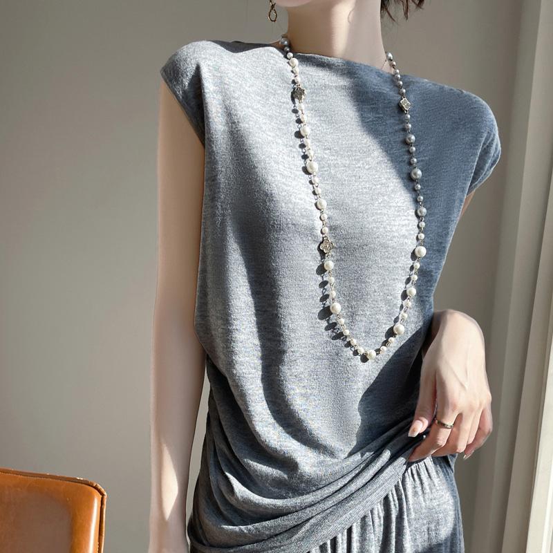 Женский шерстяной свитер без рукавов Qinghe Cashmere 50% Silk 50% Wool Весна и лето Шерсть Короткий рукав Мягкий Удобный Теплый