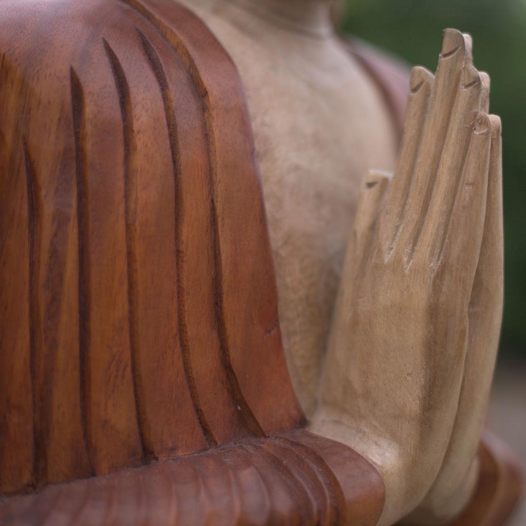 Buddha Statue Hand Carved Suar Wood 30cm