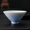 1pc Crystalline Glaze Ceramic Tea Cup - Blue Floral Rim Zen Tea Set, Small Kung Fu Cups for Chinese Ceremony & Gifts