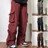 Men Cargo Pants Oversized Wide Leg Multi Pockets Solid Color Soft Breathable High Street Hip Hop Full Length Men Vintage Pants