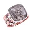 Natural Black Rutile Gemstone 925 Sterling Silver Jewelry Two Tone Ring S.8 D6S31