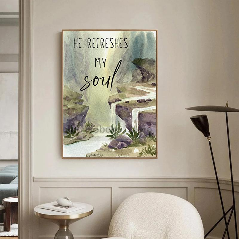 Акварель Христианский Псалом Плакат Акварельный Пейзаж Библия Печать Холст Картина Настенные Картины Главная Комната Современный Декор