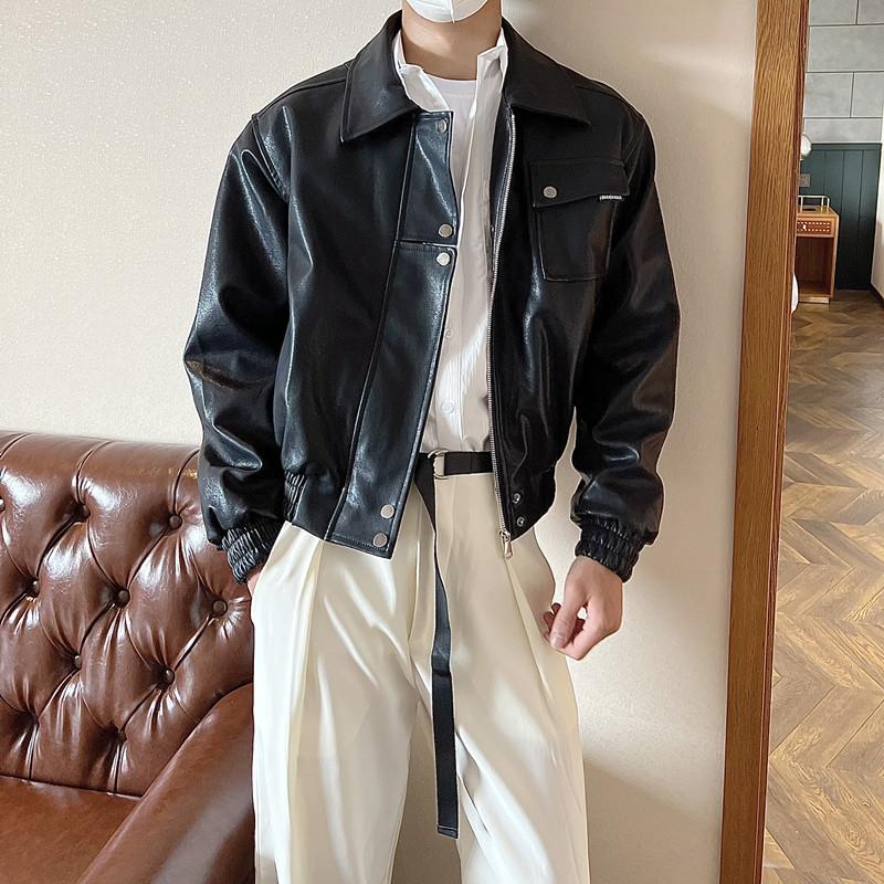 Осенняя простая черная куртка из искусственной кожи в корейском стиле, мужская ретро-красивая мотоциклетная повседневная куртка