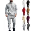 Men's Winter Casual Plus Velvet Warm Zipper Stand Collar Sweatshirt Men's Sports Pants Sweatshirt Set