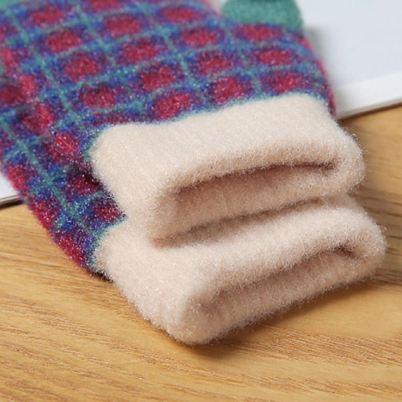 Female Checkerboard Winter Half-Finger Gloves Warm Half Open Finger Korean Version Student Writing Winter Typing Computer