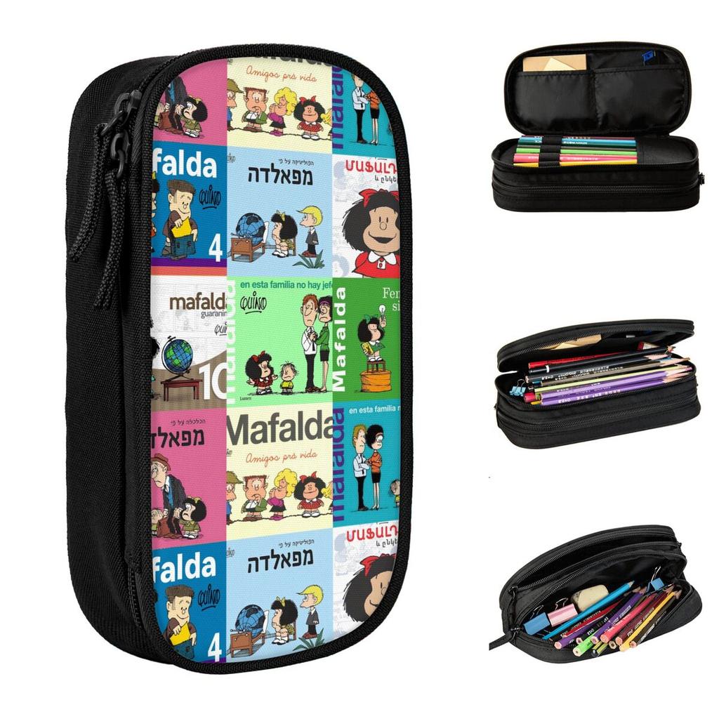 Mafalda Cartoon Pencil Cases Anime Pen Holder Bag Student Large Storage Office Gifts Pencilcases