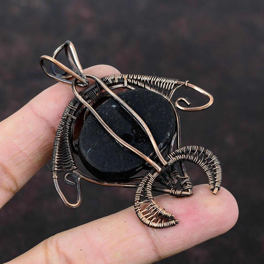 Черный турмалин грубый кулон медная проволока обернутый драгоценный камень кулон ручной работы черепаха кулон медная проволока обернутый ювелирный подарок на годовщину