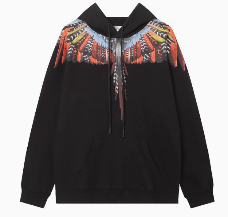 Модный Худи с Пернатыми Крыльями Marcelo: Многоцветная толстовка с фантомными крыльями, унисекс, с круглым вырезом, дизайн с молнией и змеей.