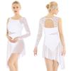 Women Adults Single Long Sleeve with Fingertip Lace Bodice Asymmetric Leotard Dress for Lyrical Modern Contemporary Ballet Dance