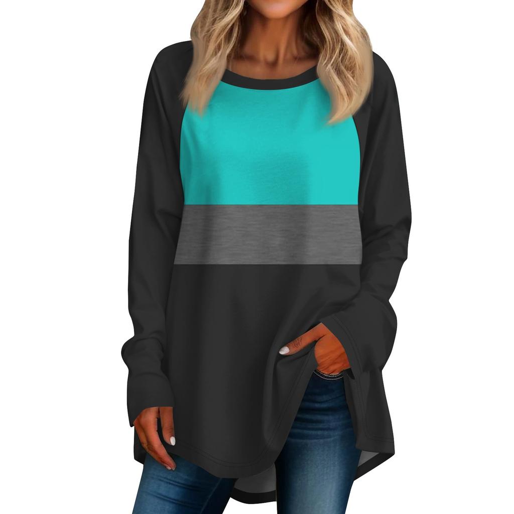 Женская негабаритная полосатая рубашка с длинными рукавами и круглым вырезом, полосатая футболка, верхний пуловер