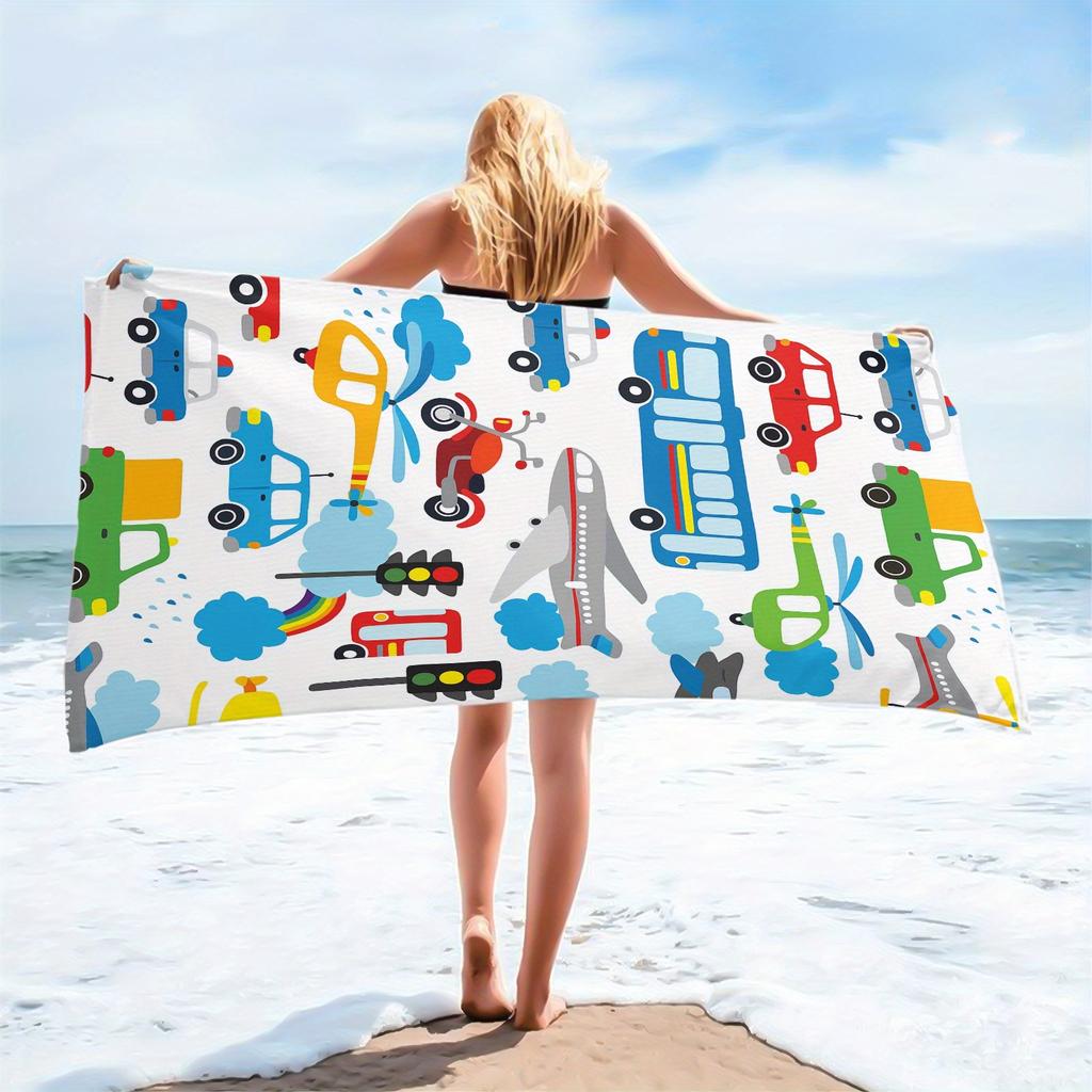 Transportation Vehicles Beach Towel High Absorbency Quick-Dry Soft Lightweight Microfiber Bath Towel with Colorful Airplane