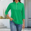 Women's Fashion Casual Lapel Short 3/4 Sleeve Solid Color Shirt Women's Button Up Tops