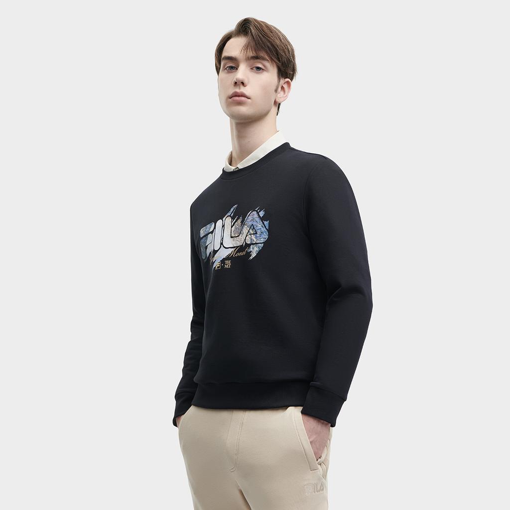 Fila X The Met 2023 Зимний Новый Вязаный Пуловер Повседневный Базовый С Круглым Вырезом Американский Свитшот Мужской свитшот Черный F11M348217FBK