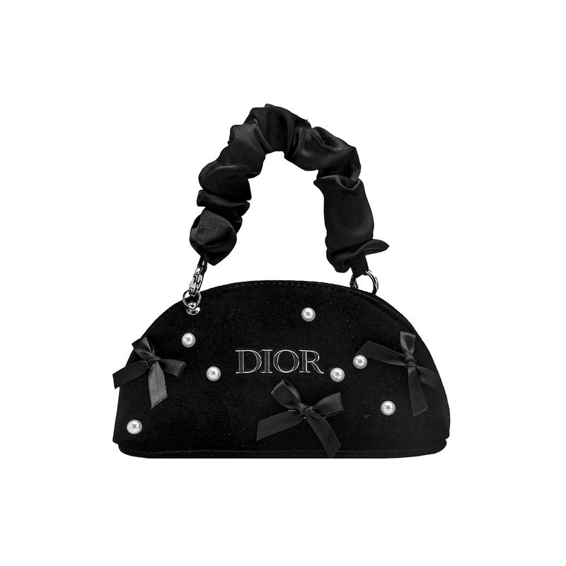 Dior Сумка [Индивидуальная косметичка] Холст Серенада Жемчужный Бант Сладкий Крутой Классический Романтичный Элегантный Благородство Черный Полукруг Бархат Высококлассный Путешествие